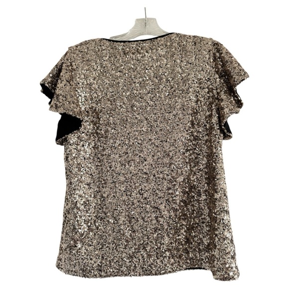 DRAPER JAMES (NWT) Women Gold Black Sequin Holiday Flutter Sleeve Blouse-Size 6 - Picture 2 of 12